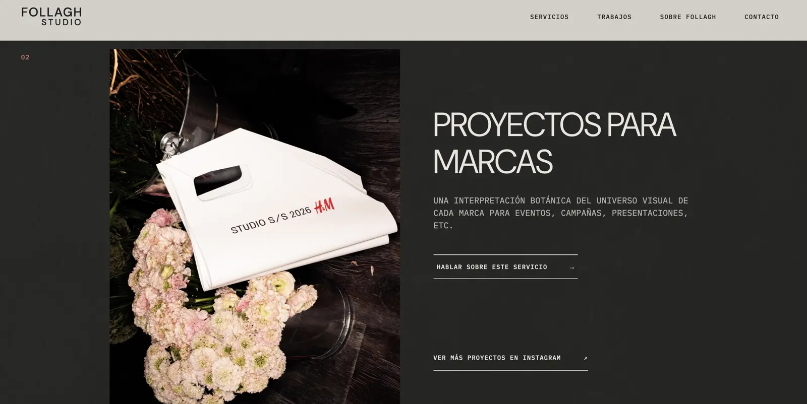 Captura de la web de Follagh Studio en el apartado Proyectos para marcas